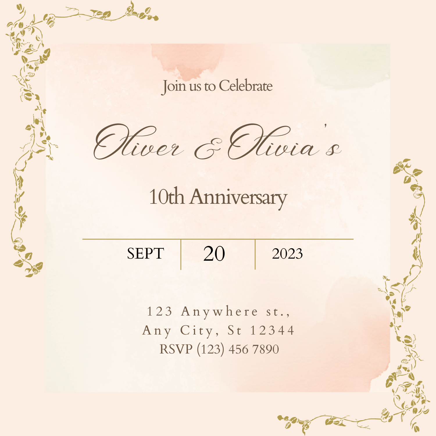 Soft Pink Floral Watercolor Invitation | Canva Template | Digital. Back design