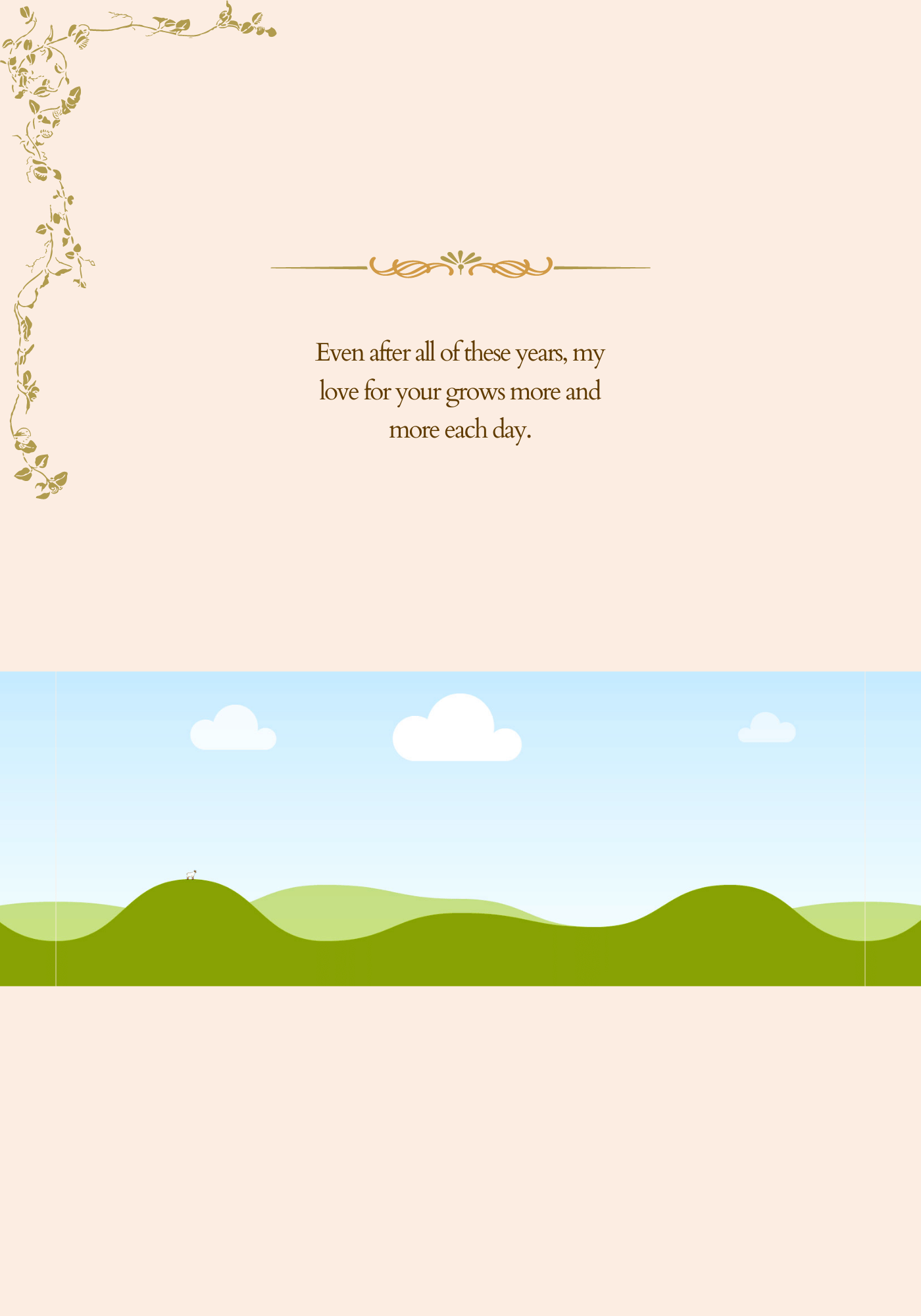 Soft Pink Floral Watercolor Folded Card Landscape | Customizable Canva Template | Digital Download. Inside design