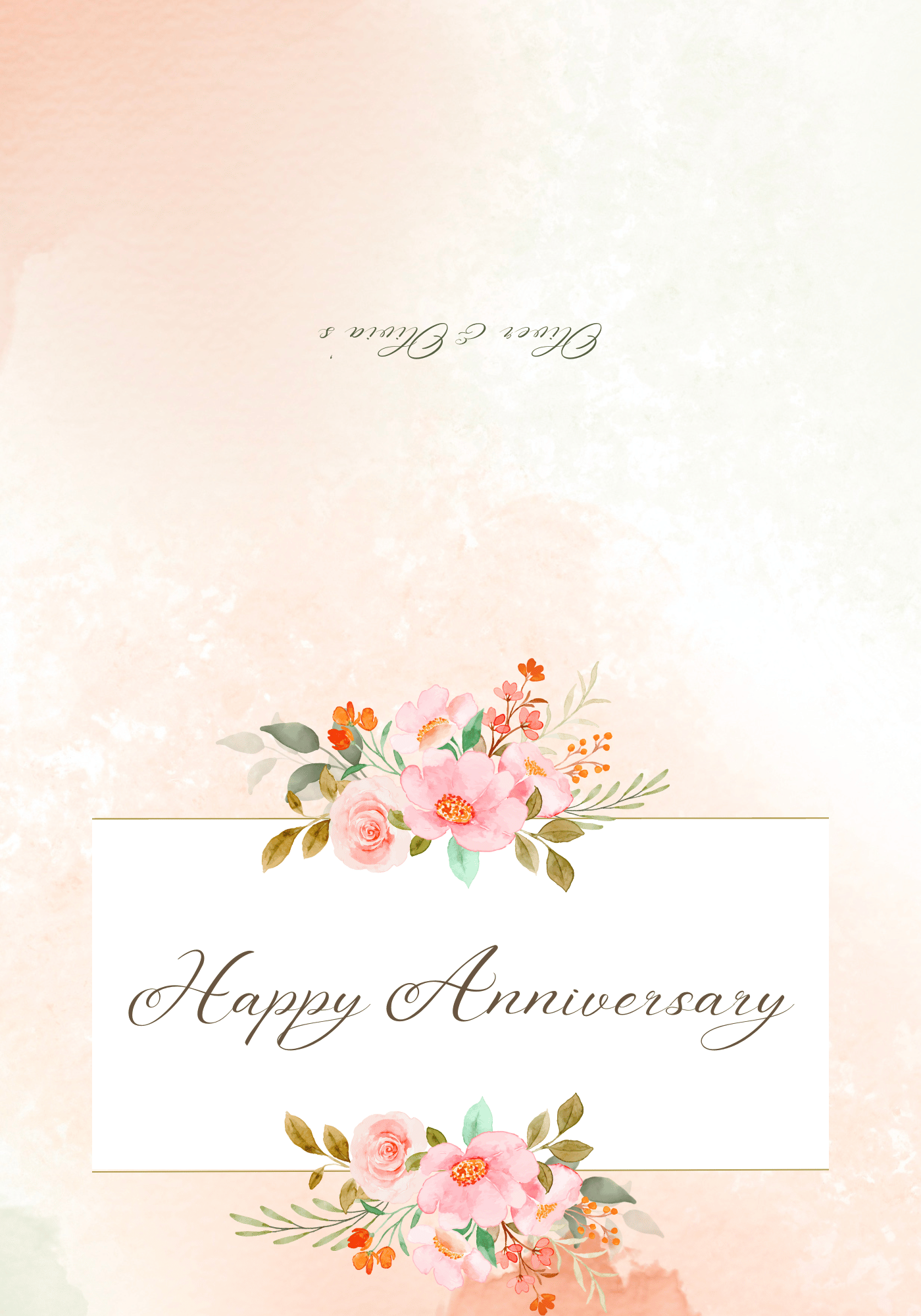 Soft Pink Floral Watercolor Folded Card Landscape | Customizable Canva Template | Digital Download. Outside design