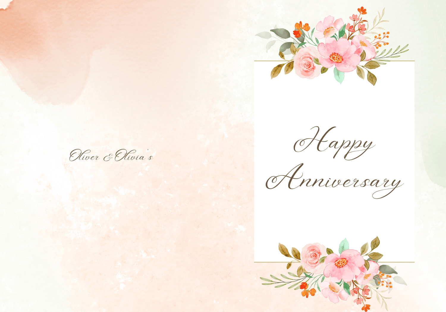 Soft Pink Floral Watercolor Folded Card Portrait | Customizable Canva Template | Digital Download. Outside design