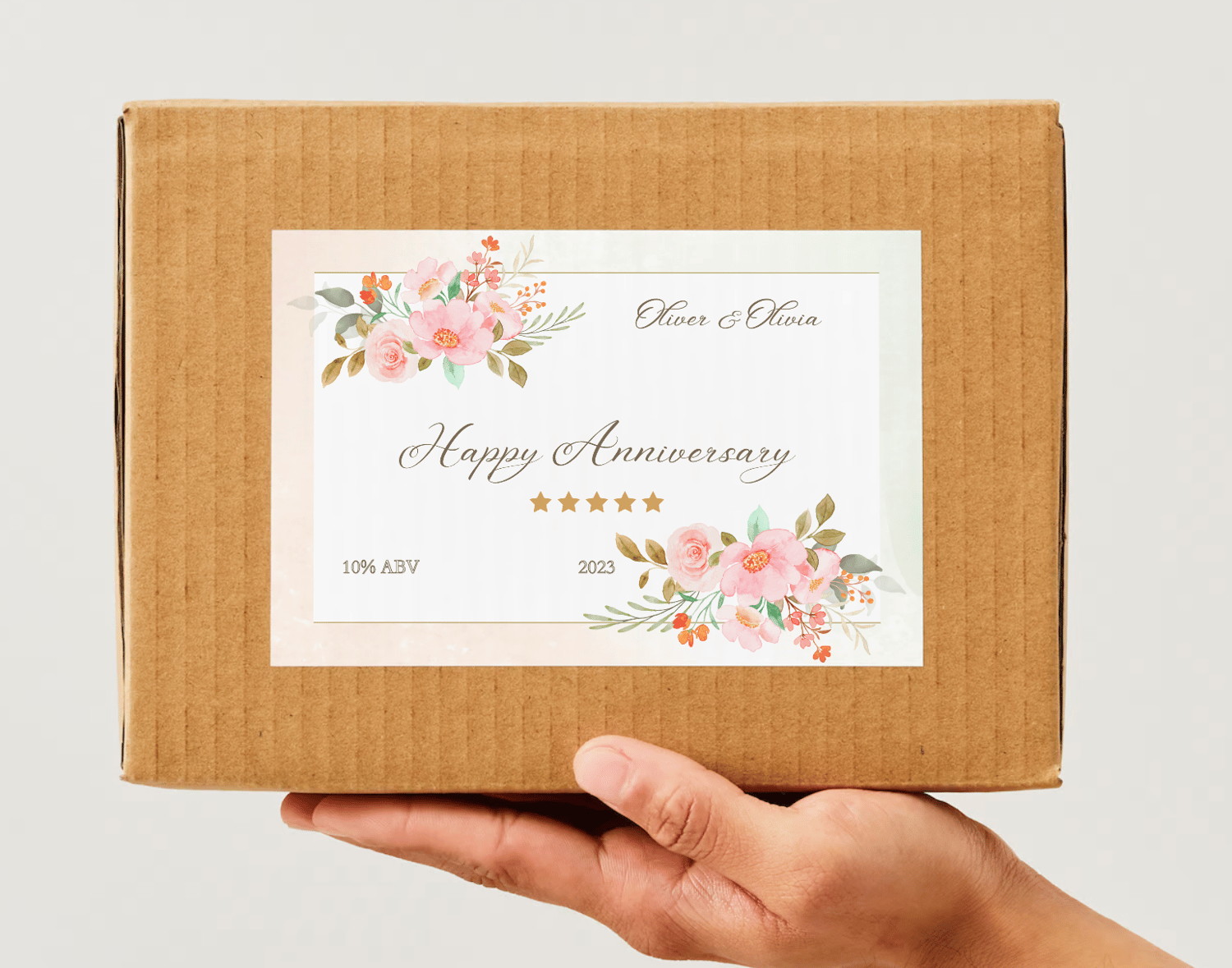 Soft Pink Floral Watercolor Sticker Label 6"x4" | Customizable Canva Template | Digital Download. Mock sticker on box
