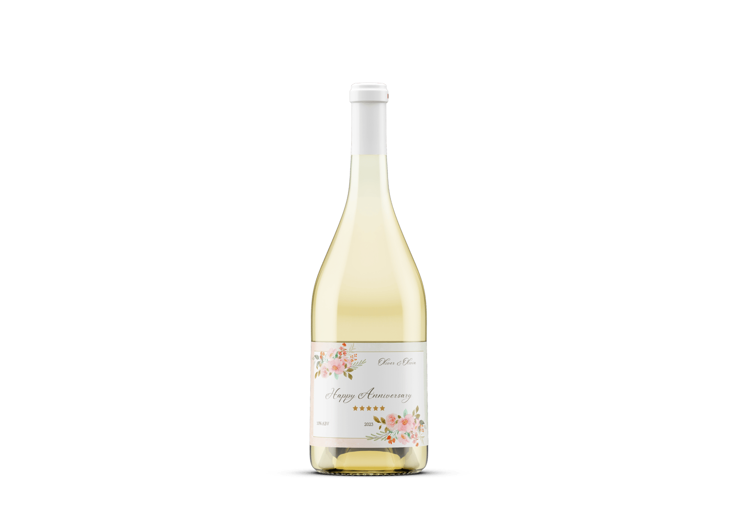 Soft Pink Floral Watercolor Sticker Label 6"x4" | Customizable Canva Template | Digital Download. Mock sticker on wine bottle