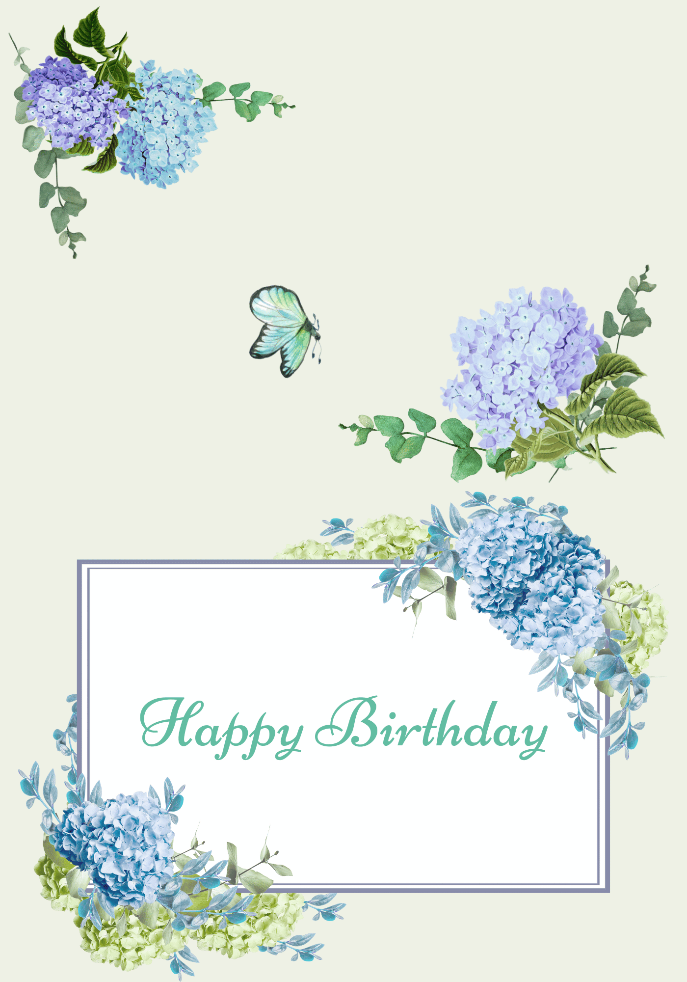 Elegant Butterfly Floral Design Folded Card Landscape | Customizable Canva Template | Digital. Outside