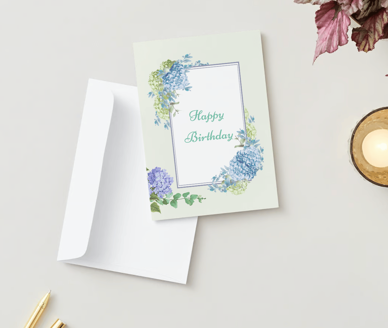 Elegant Butterfly Floral Design Folded Card Portrait | Customizable Canva Template | Digital. Mock outside front