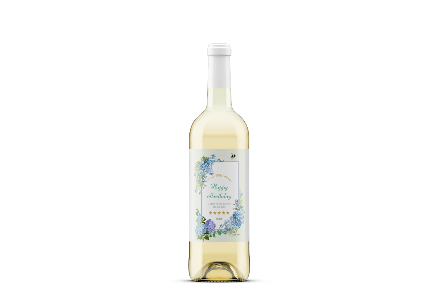 Elegant Butterfly Floral Design Sticker Label 4"x6" | Customizable Canva Template | Digital Download. Mock sticker on wine bottle