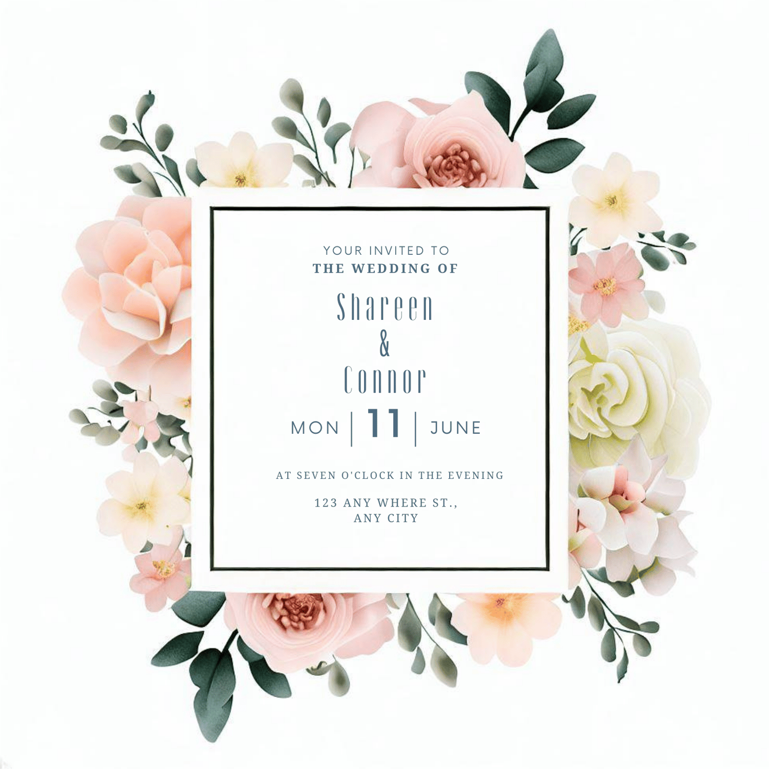 Customizable Floral Wedding Invitations: Canva Template | 16 Designs | Instant Download