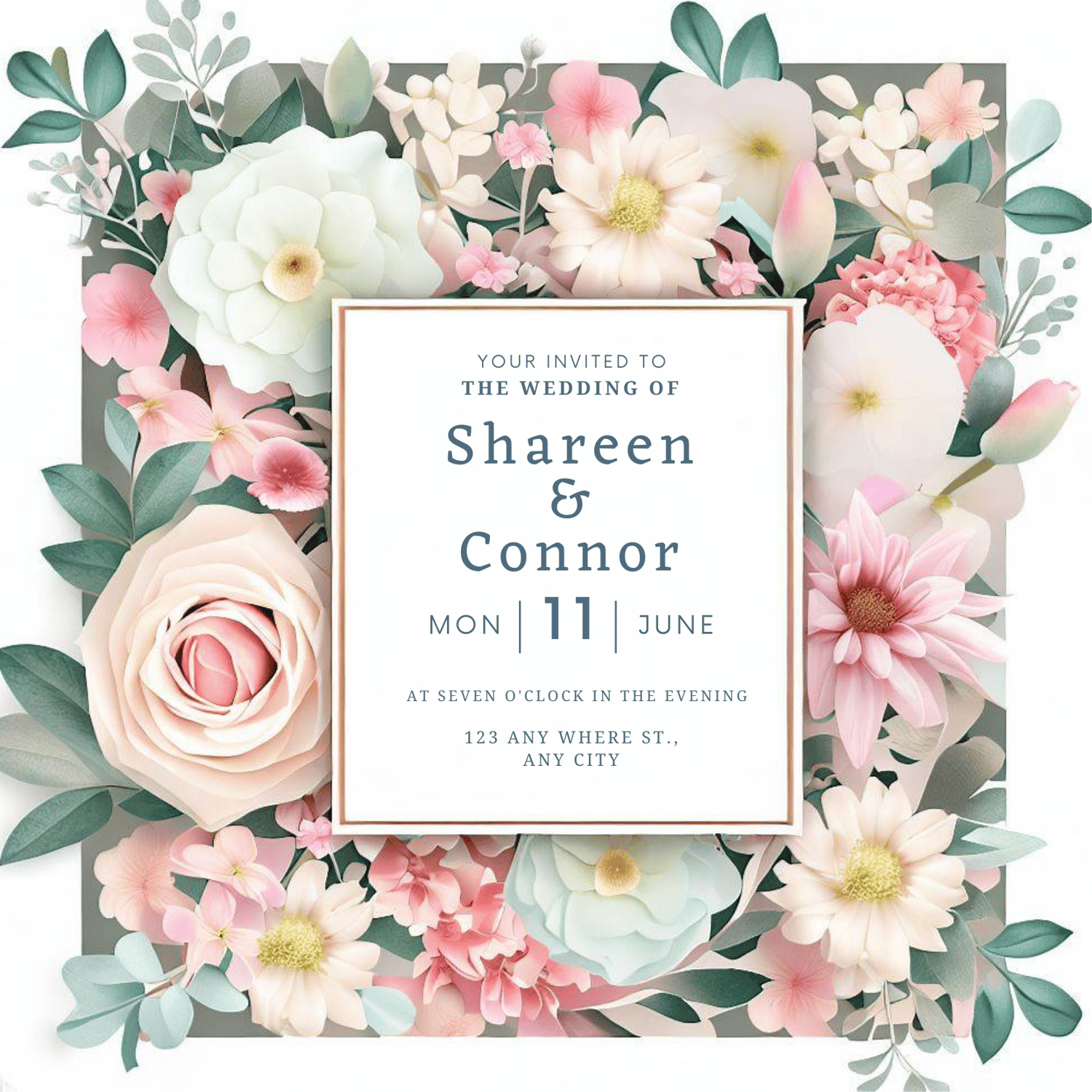 Elegant Floral Wedding Invitation Canva Template: 16 Designs | Digital Download