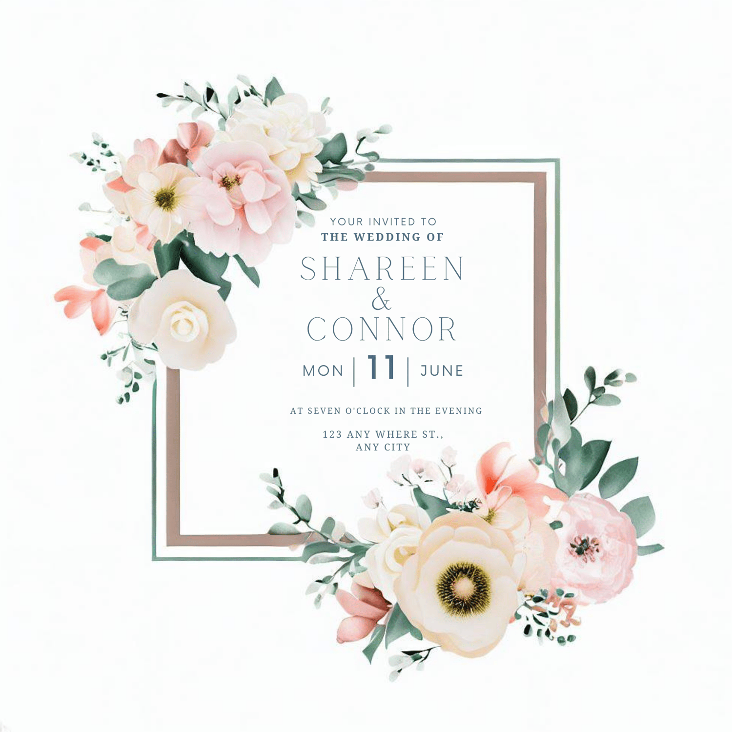 Customizable Floral Wedding Invitations: Canva Template | 16 Designs | Instant Download