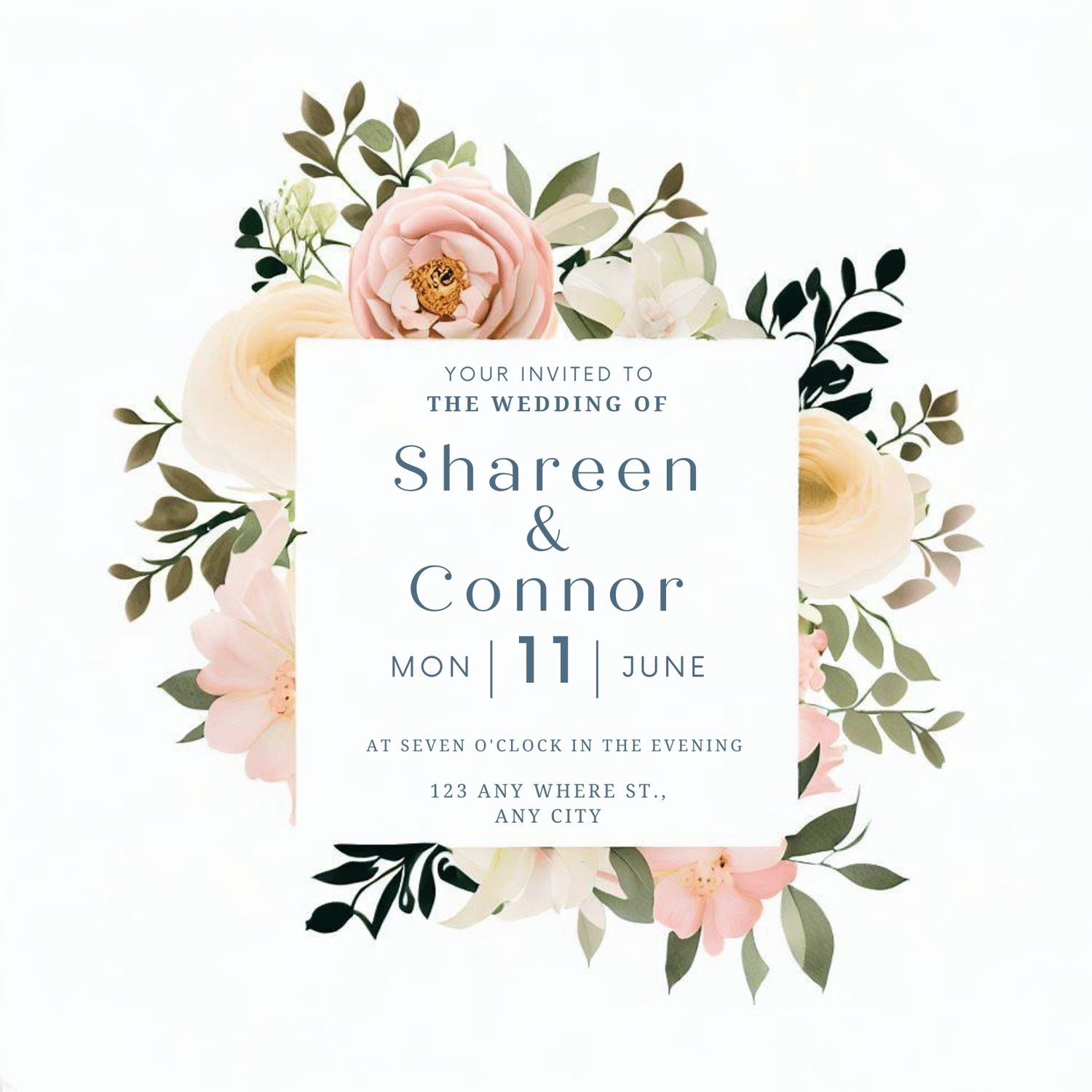 Elegant Floral Wedding Invitation Canva Template: 16 Designs | Digital Download