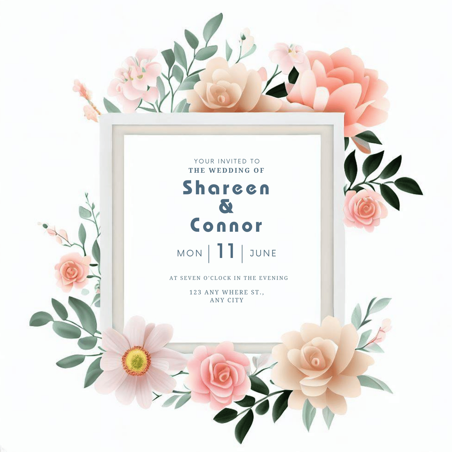 Floral Wedding Invitations: Canva Template with 16 Designs | Digital Download