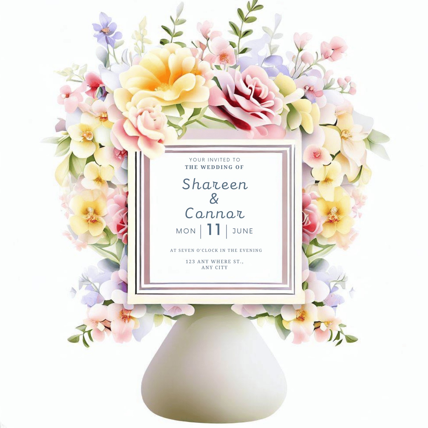 Elegant Floral Wedding Invitation Canva Template: 16 Designs | Digital Download