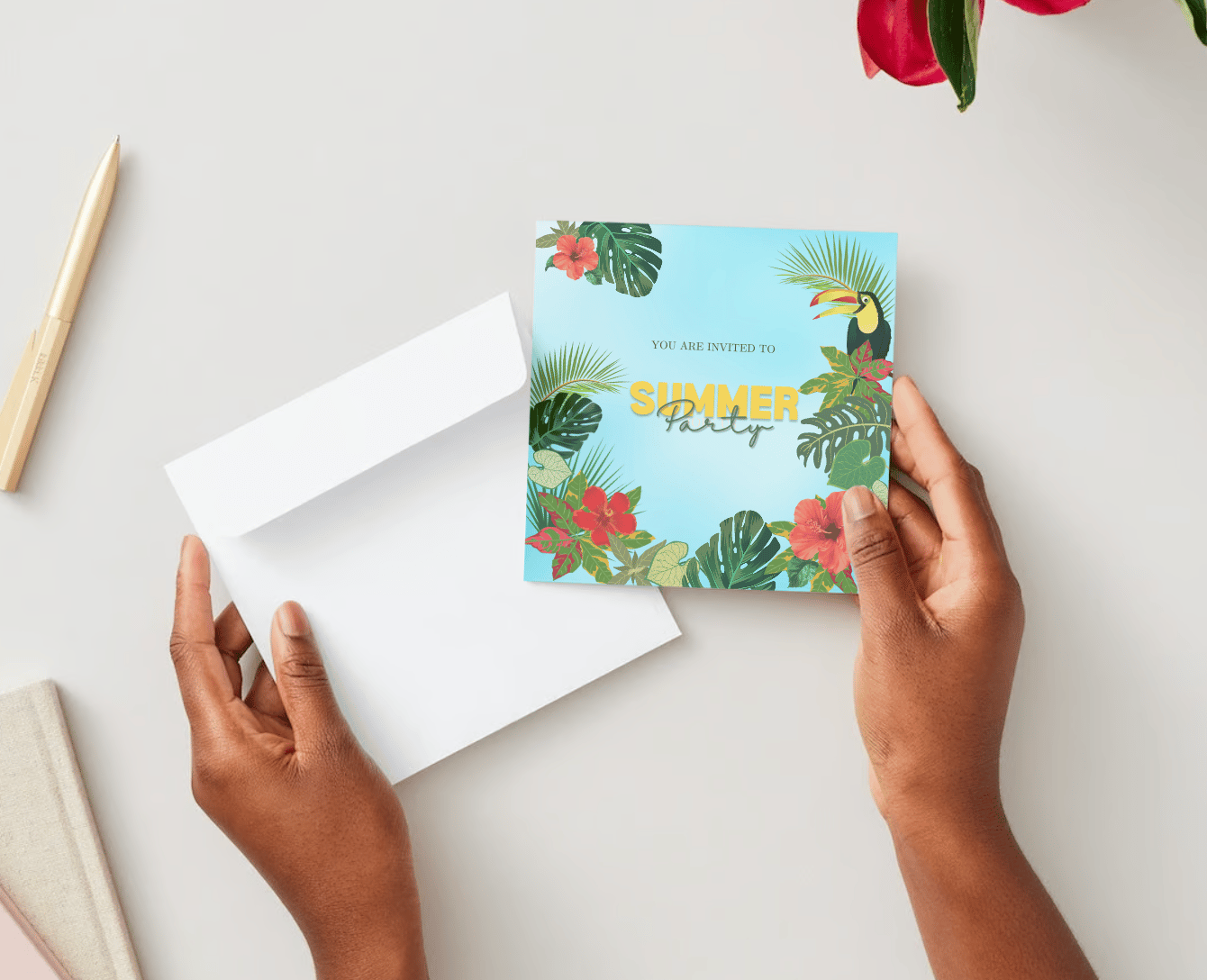 Vibrant Tropical Paradise Design Invitation | Canva Template | Digital. Mock front