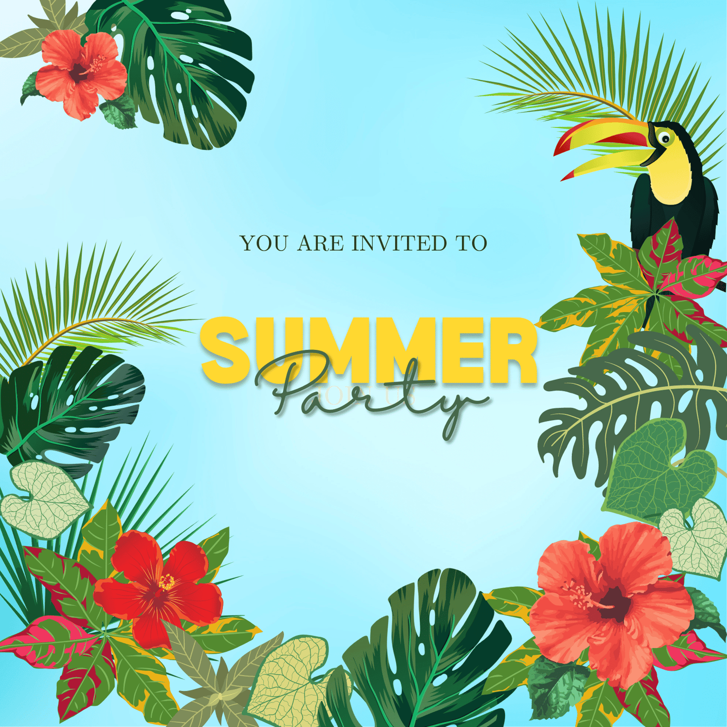 Vibrant Tropical Paradise Design Invitation | Canva Template | Digital. Front design