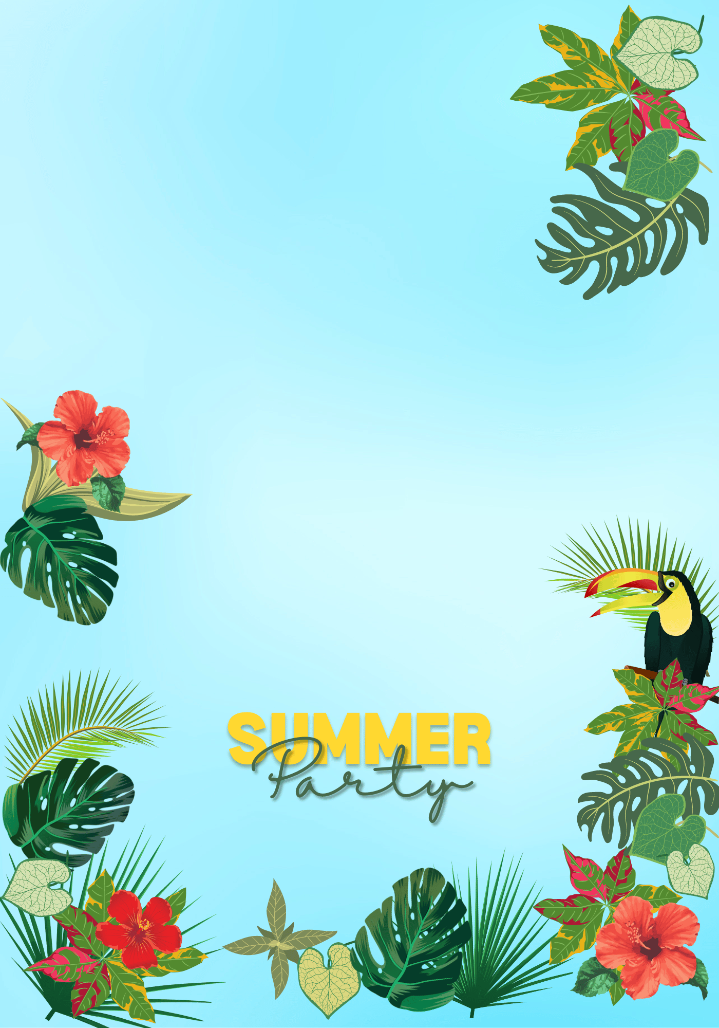Vibrant Tropical Paradise Design Folded Card Landscape | Customizable Canva Template | Digital. Outside design