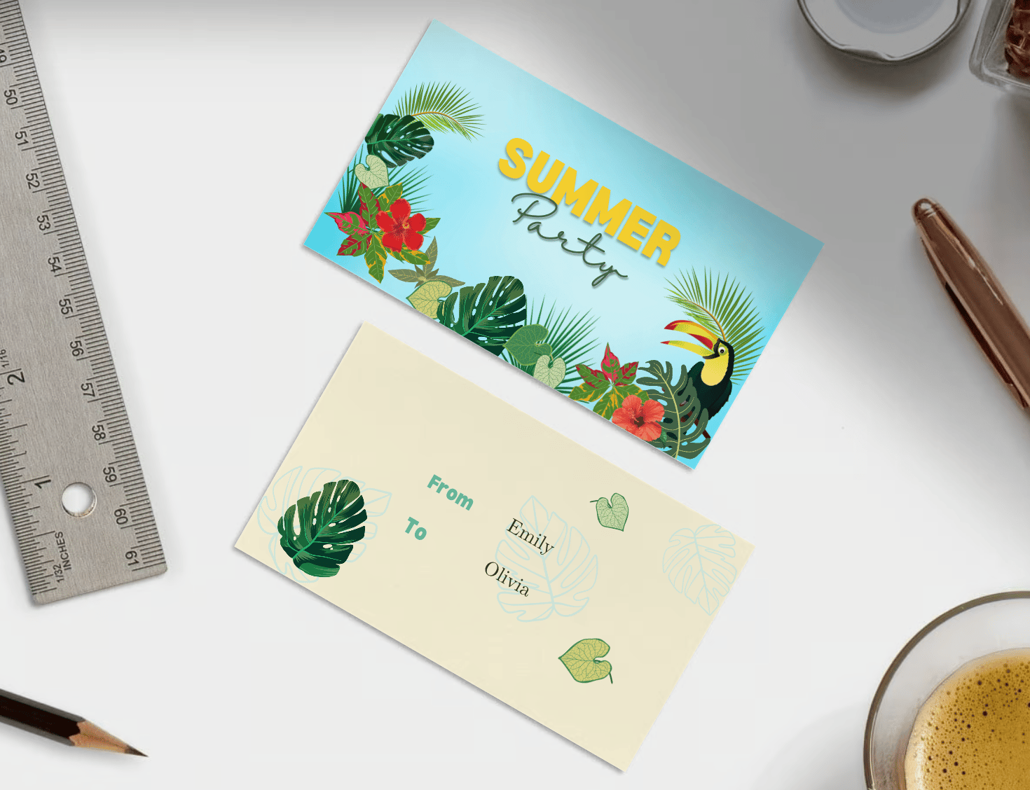 Vibrant Tropical Paradise Design Gift/Favor Tag | Customizable Canva Template | Digital. Mock front and back