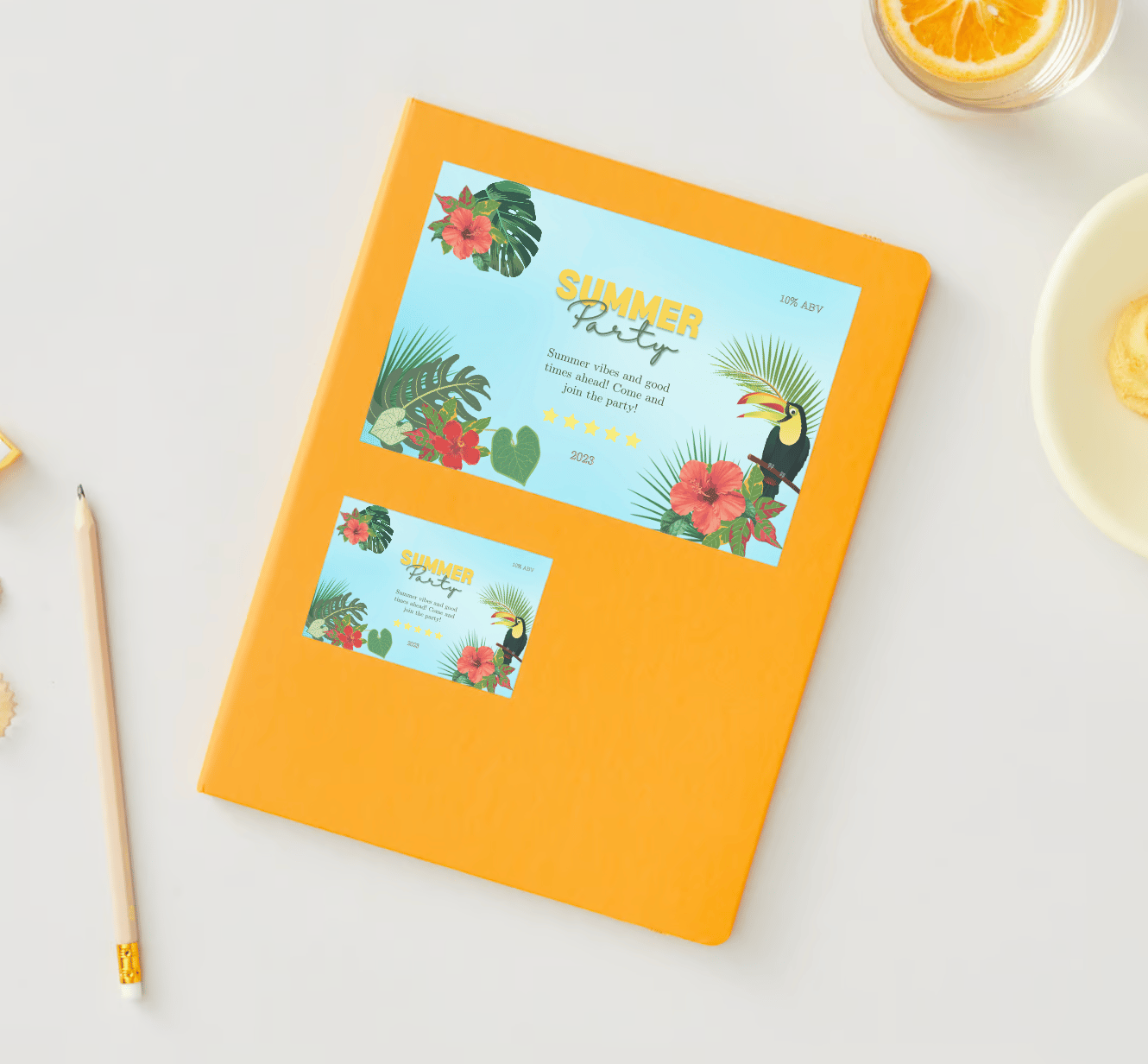 Vibrant Tropical Paradise Design Sticker Label 6"x4" | Customizable Canva Template | Digital. Mock sticker on envelope