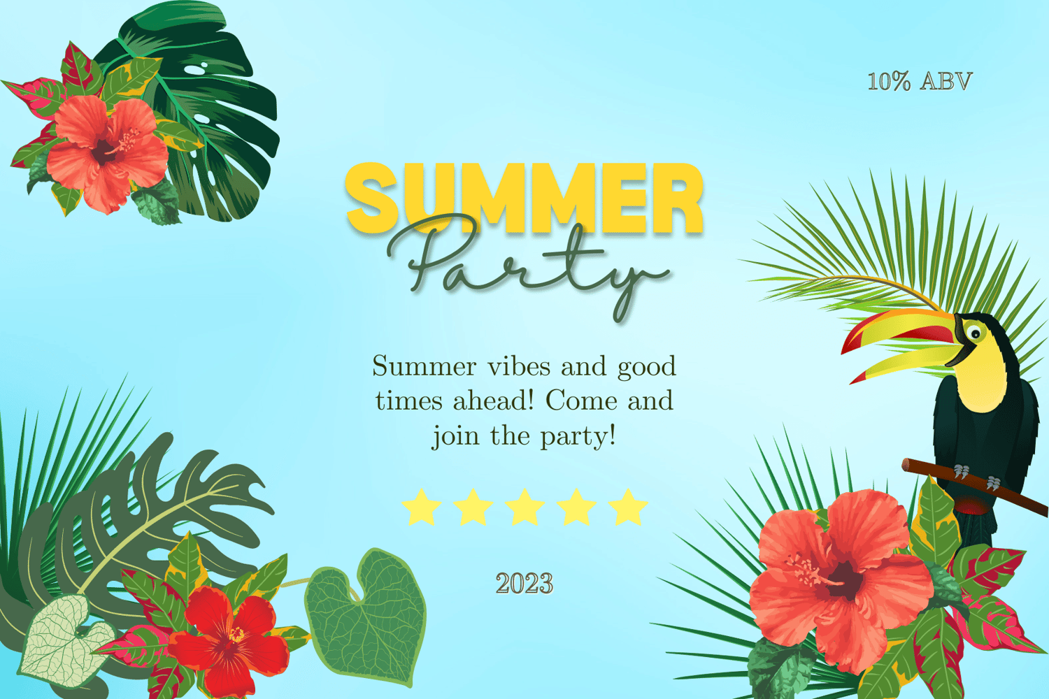 Vibrant Tropical Paradise Design Sticker Label 6"x4" | Customizable Canva Template | Digital. Design