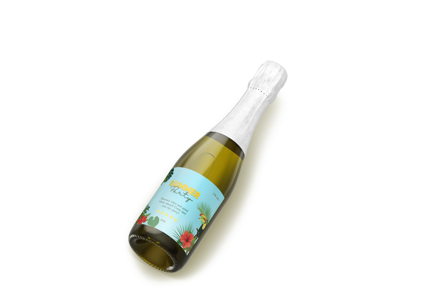 Vibrant Tropical Paradise Design Sticker Label 4"x3" | Customizable Canva Template | Digital. Mock sticker on wine bottle