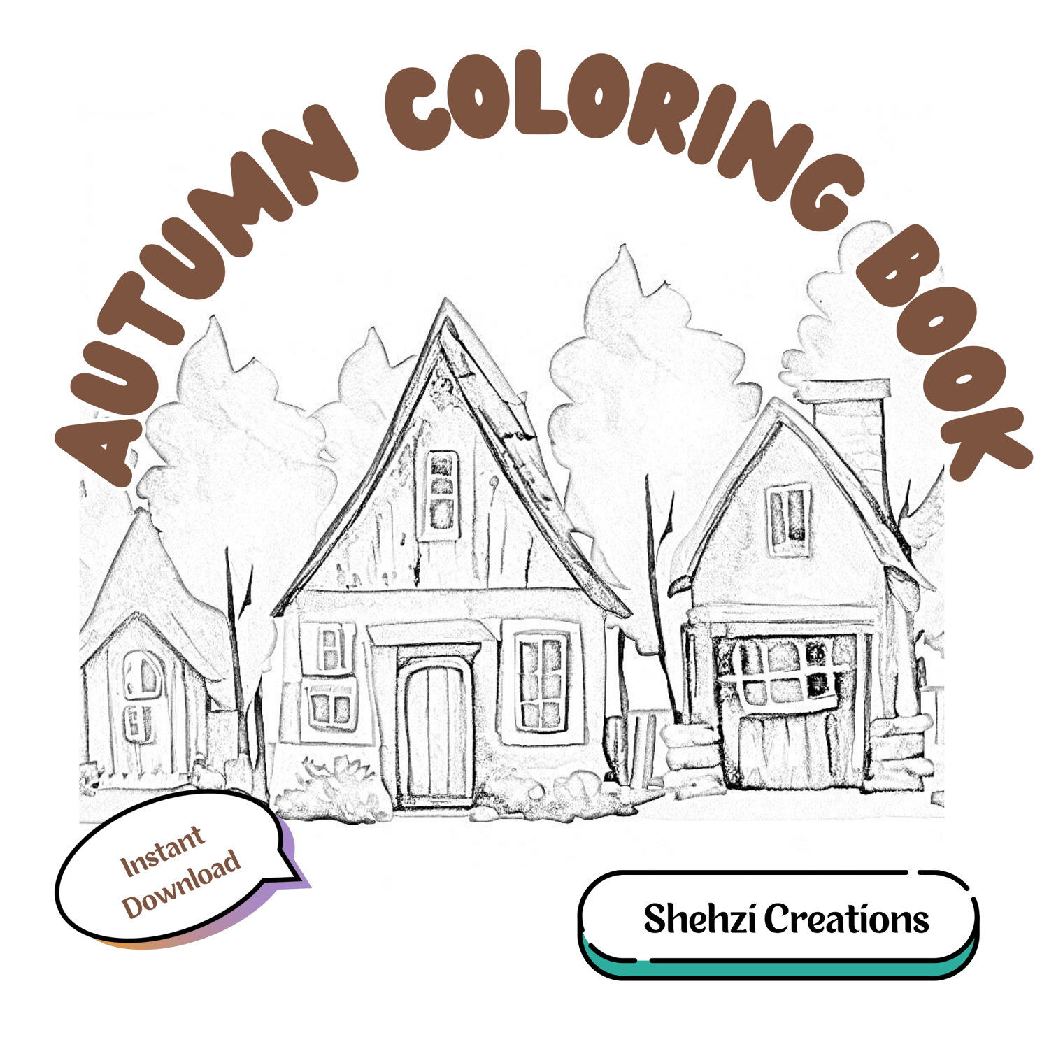 Autumn Serenity Coloring Book: Instant Download Cozy Fall Scenes Clipart Set | 40 PNG Images