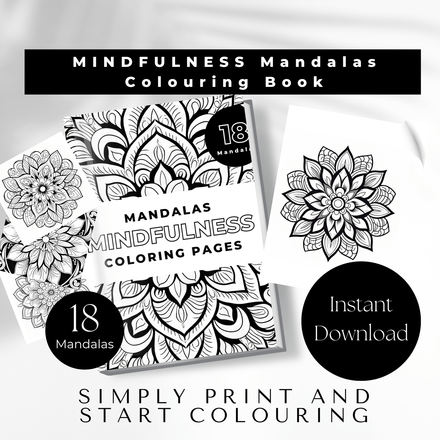 Anxiety Coloring Book/digital/instant Download/easy Mandala Coloring Book  for Kids/mandala Coloring/for Kids/self Care Coloring Pages/v1 
