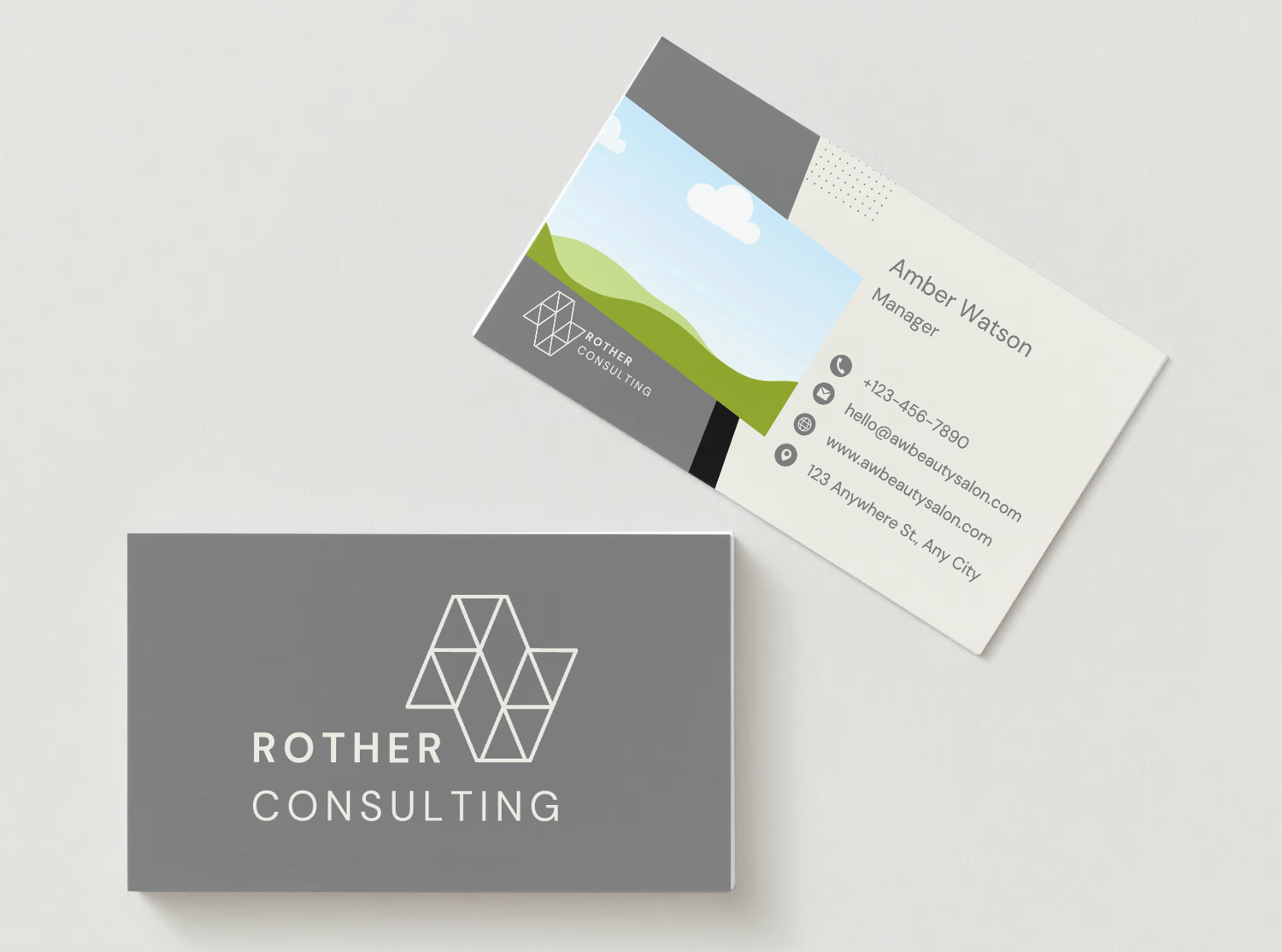 Customizable Clean geometric shapes and fonts Business Card Template for Canva - Small Business Branding, mock gray front
