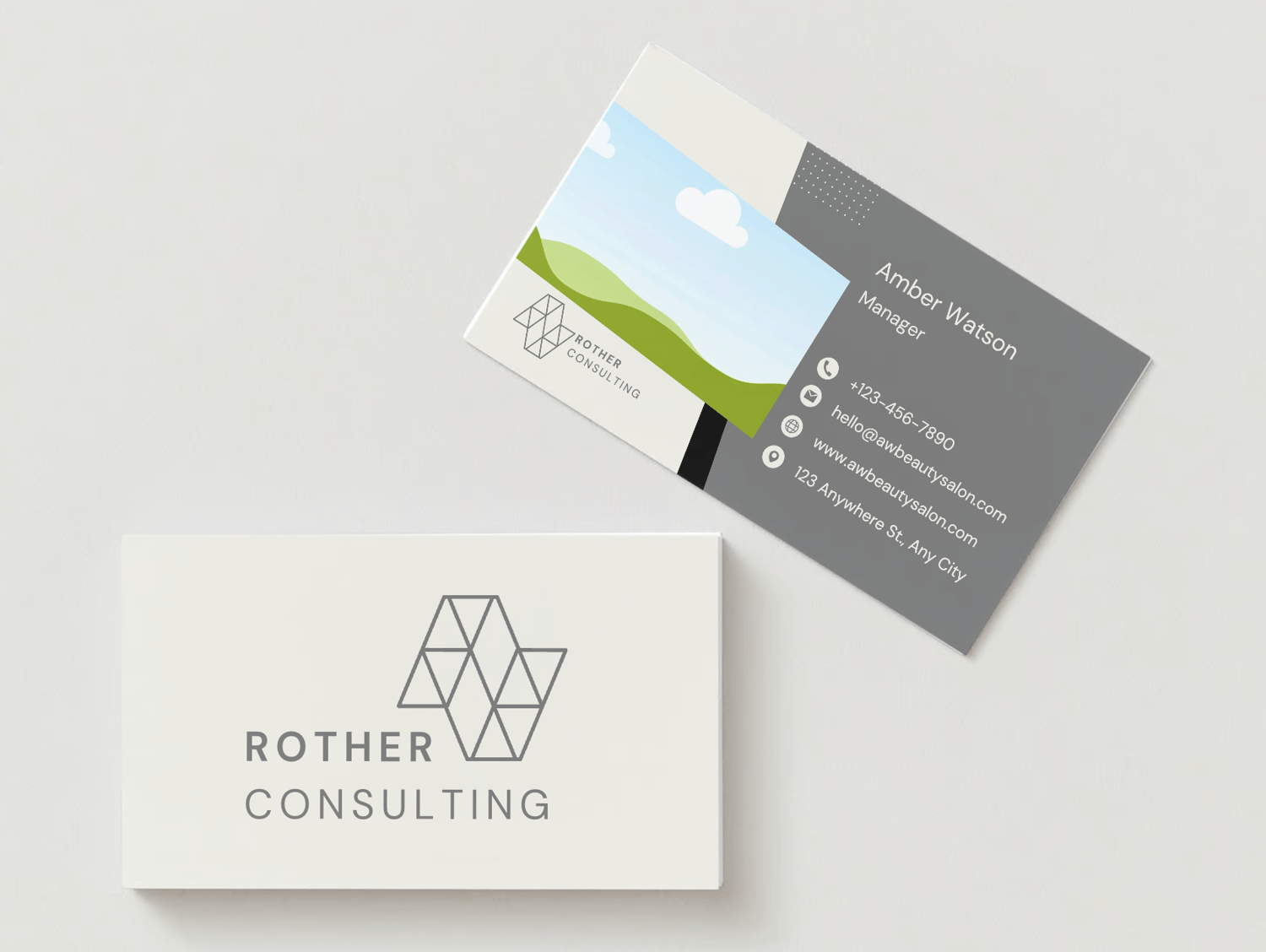 Customizable Clean geometric shapes and fonts Business Card Template for Canva - Small Business Branding, mock beige front
