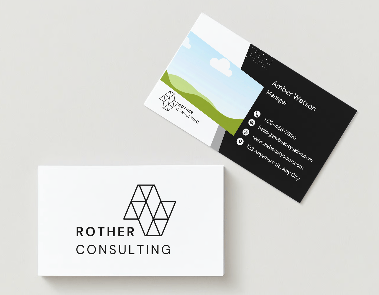 Customizable Clean geometric shapes and fonts Business Card Template for Canva - Small Business Branding, mock white front