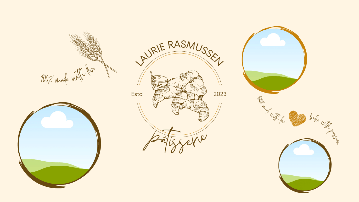 Customizable Classic line-drawn pastries Facebook Cover Template for Canva - Small Business Branding, beige