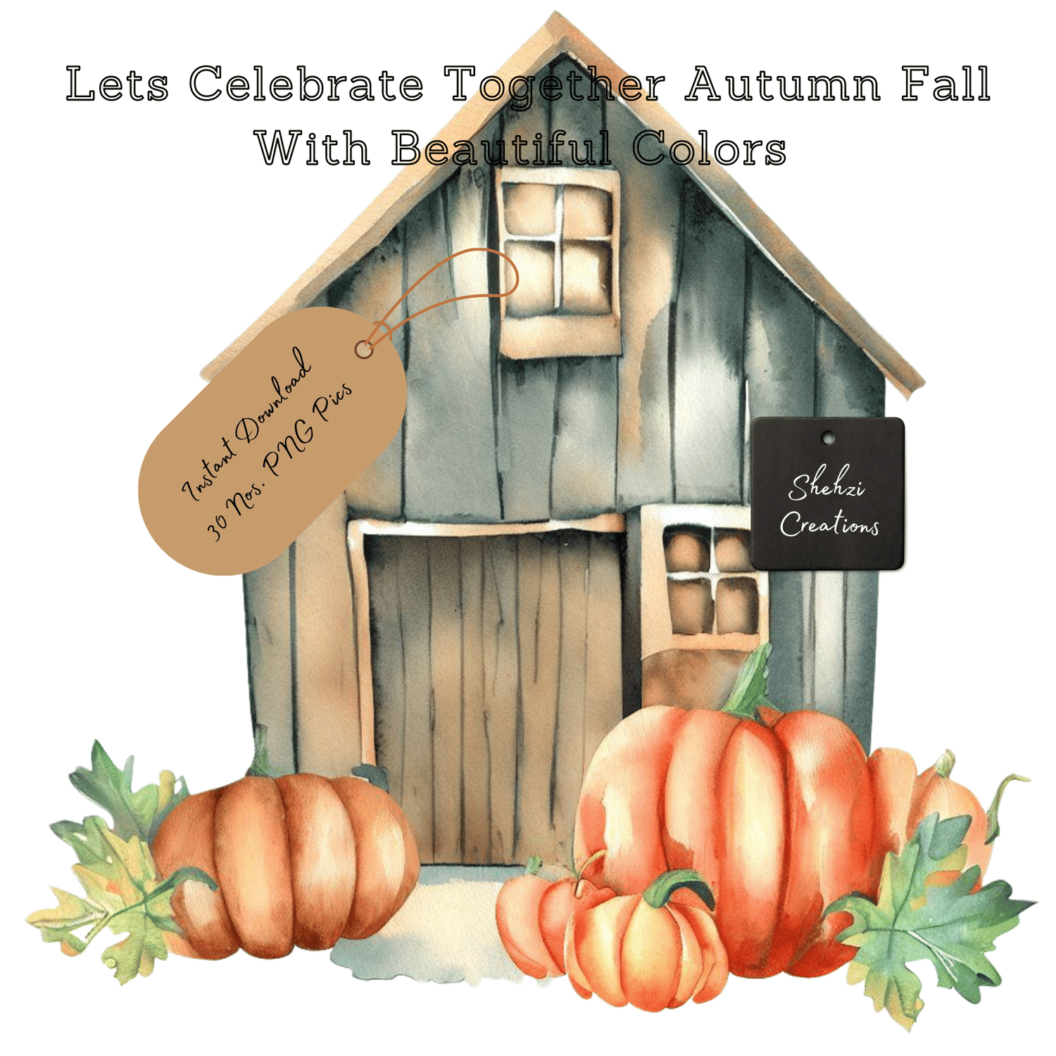 Autumn Celebration: Instant Download 32 PNG Images in Watercolors