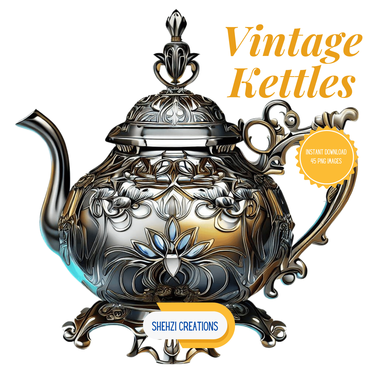 Instant Download: 45 Clipart Images of Dining-Ready Kettles Designs