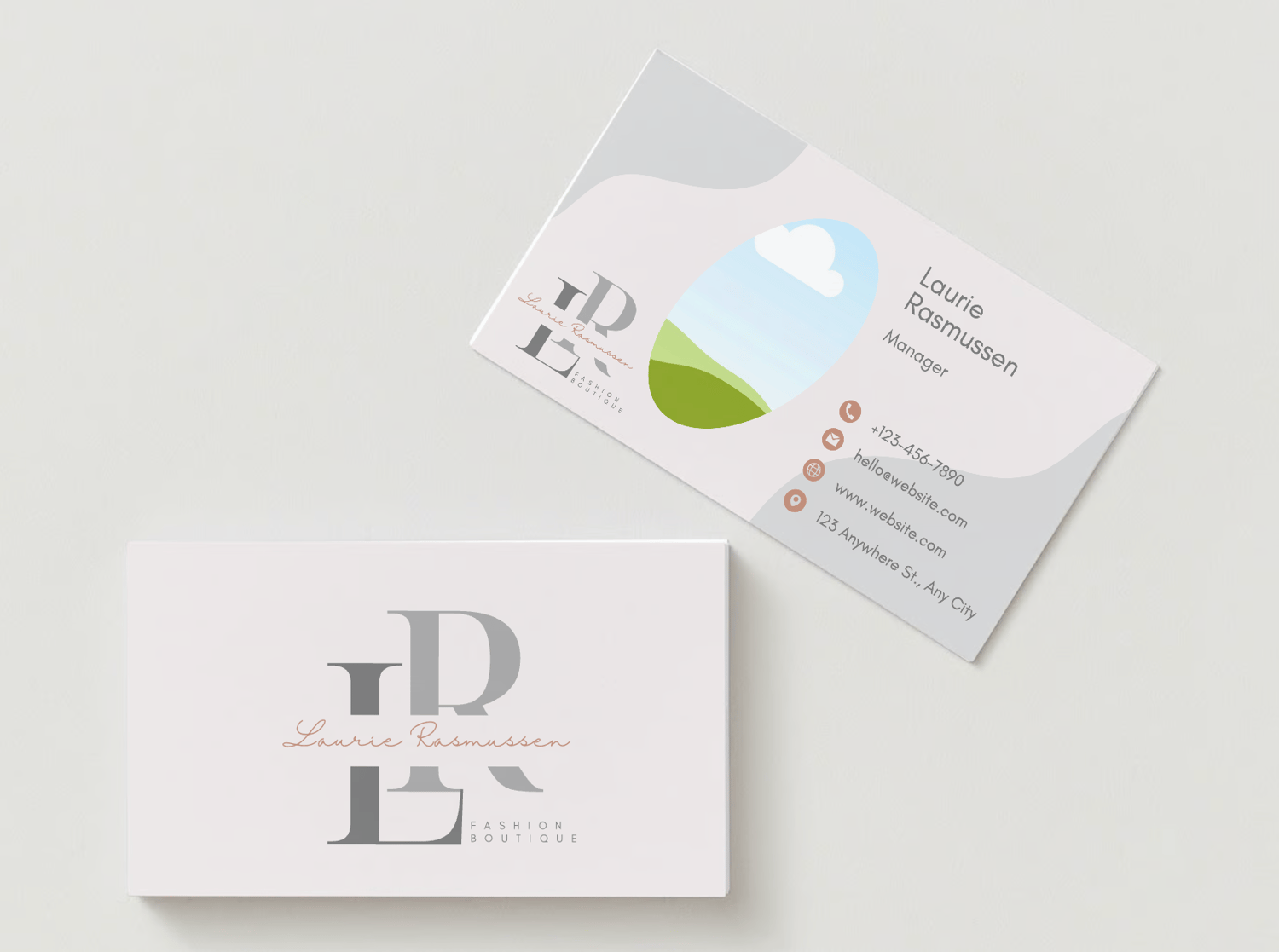 Customizable Minimalistic and elegant initials Business Card Template for Canva - Small Business Branding, mock pale pink