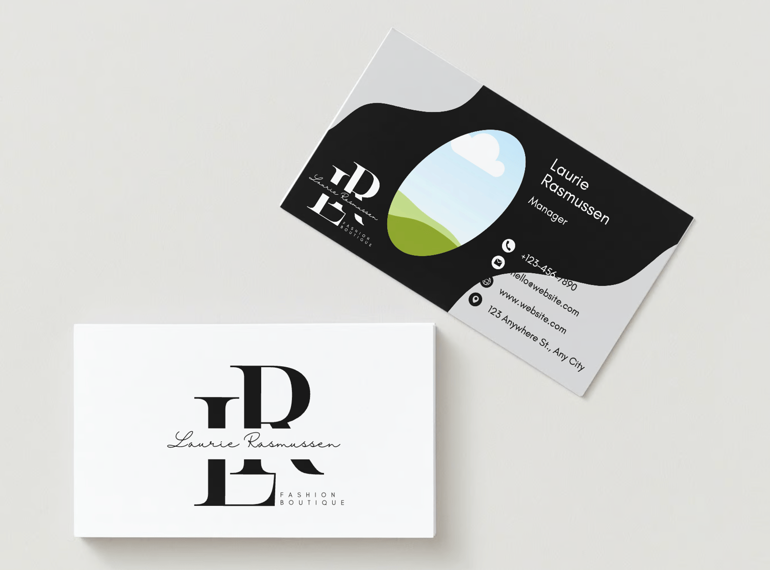 Customizable Minimalistic and elegant initials Business Card Template for Canva - Small Business Branding, mock white front