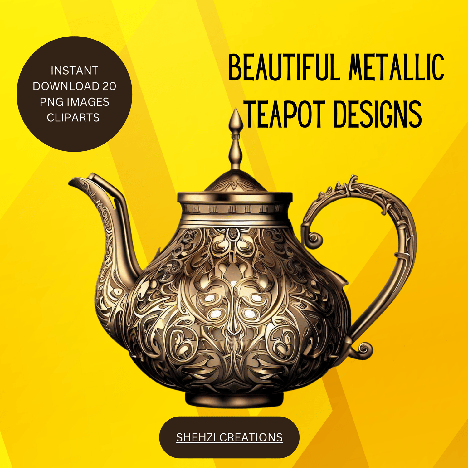 Unveil Elegance: 20 Metallic Teapot Designs Clipart Images for Instant Download