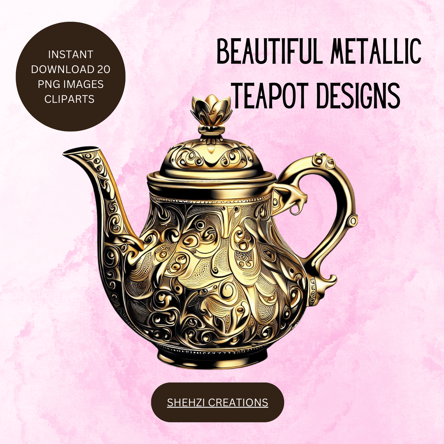Empower Elegance: Metallic Teapot Designs Clipart for Sophisticated Products