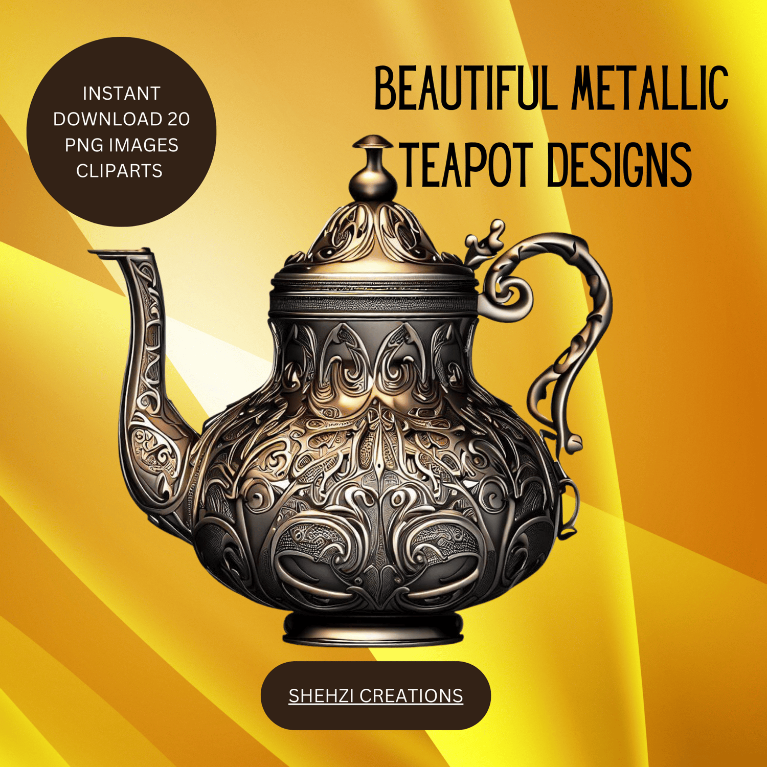 Enhance Your Collection: 20 Stunning Metallic Teapot Designs Clipart Images