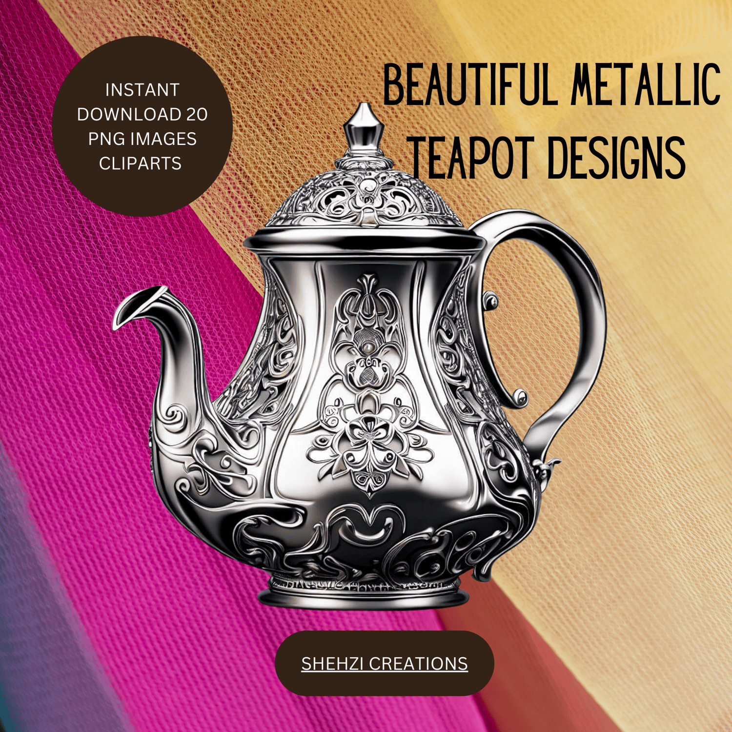 Captivating Design: Stunning Metallic Teapot Designs Clipart Collection