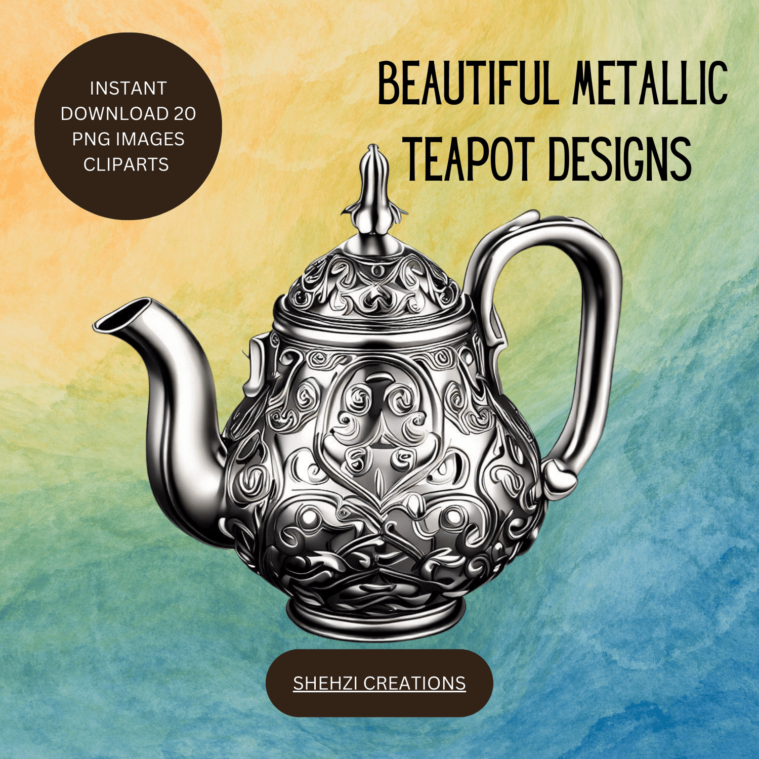 Optimize Your Decor: 20 Metallic Teapot Designs Clipart Images for Instant Download