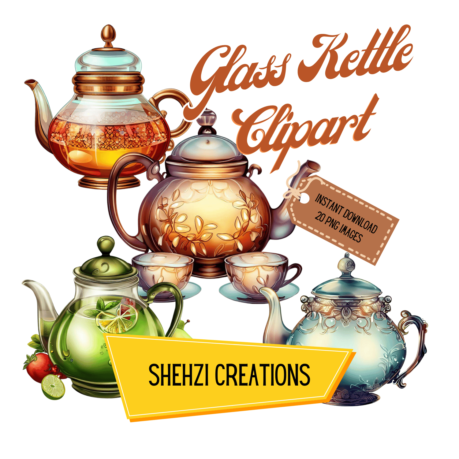Elegant Glass Kettle Clipart: A Touch of Sophistication | Instant Download Collection