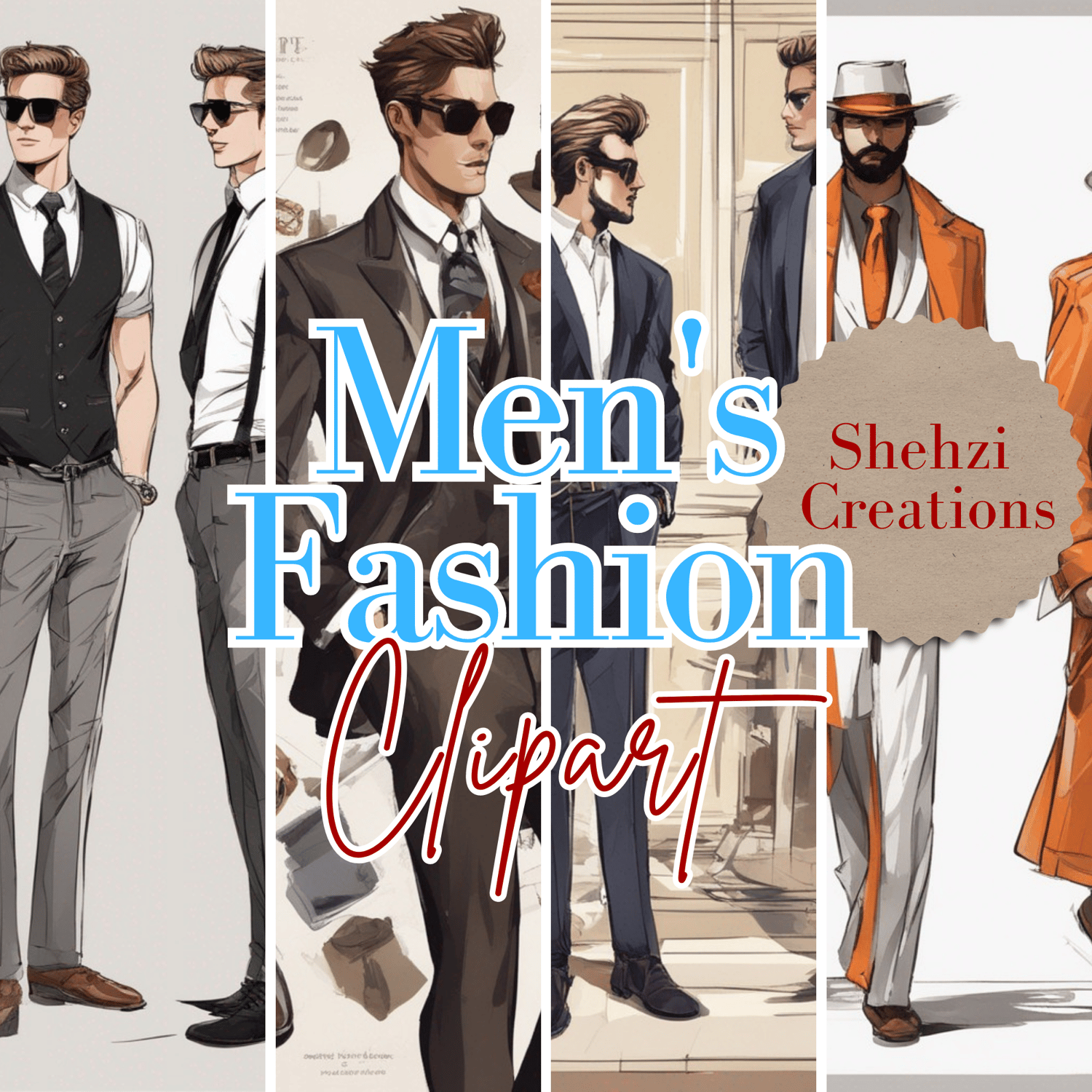 Captivating Design: Trendsetters Unite Men's Fashion Clipart Collection
