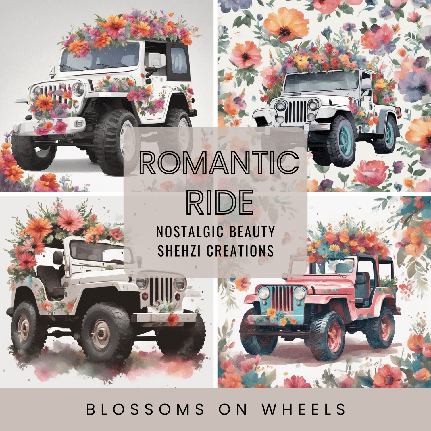 Captivating Design: Romantic Ride Vintage Cars With Lovely Flowers Collection