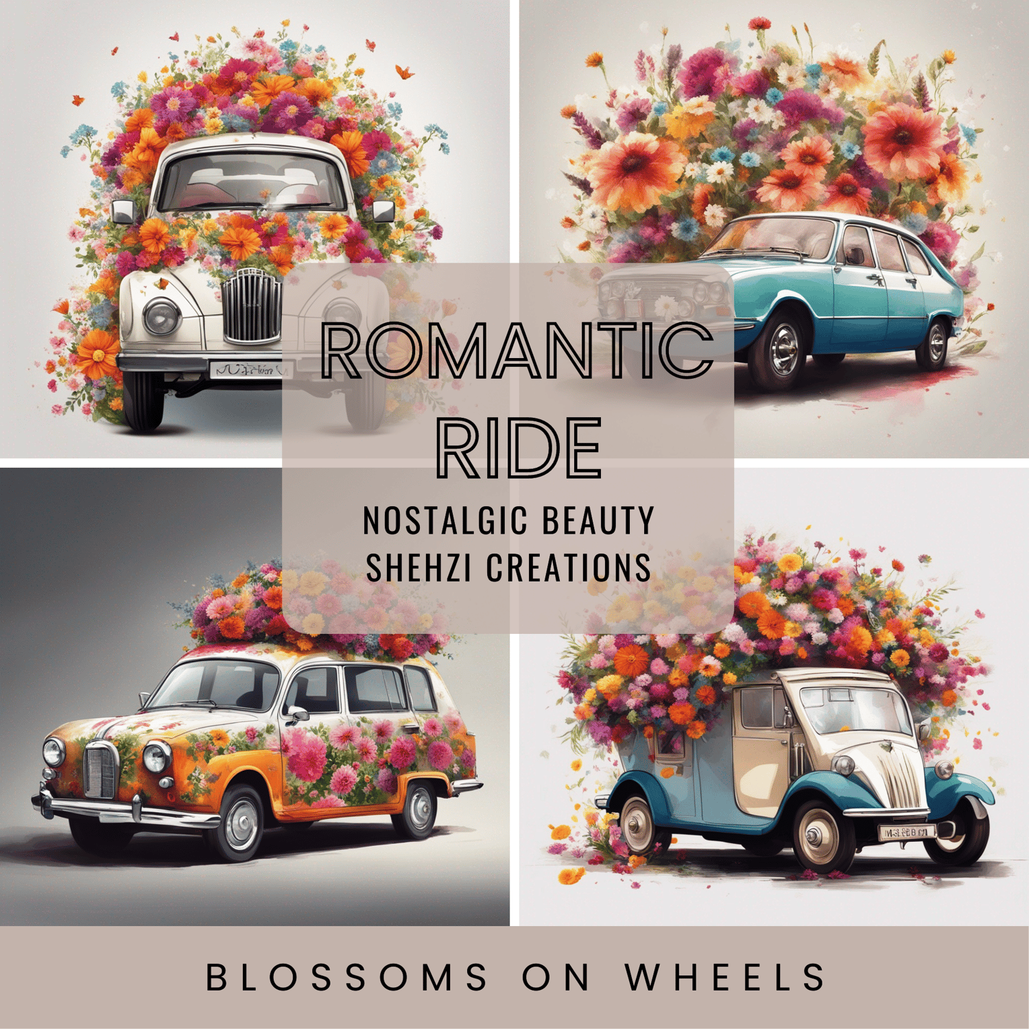Enhance Your Collection: 40 Vintage Cars Decorated With Lovely Flowers PNG Images