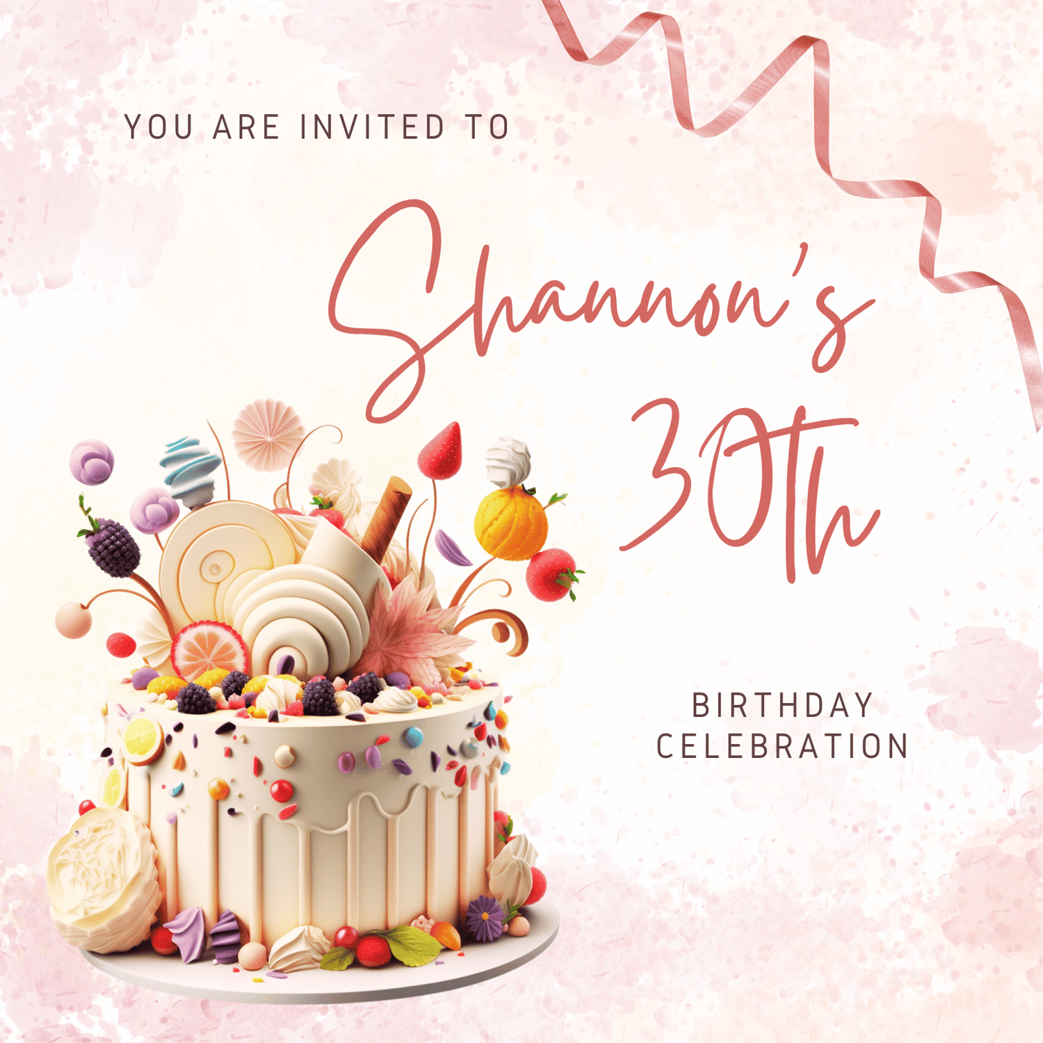Whimsical Birthday Cake Design Invitation | Canva Template | Digital. Front design