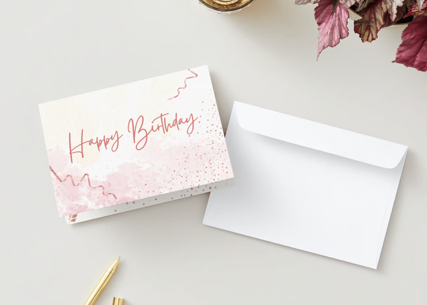 Whimsical Birthday Cake Design Folded Card Landscape | Customizable Canva Template | Digital. Mock outside front