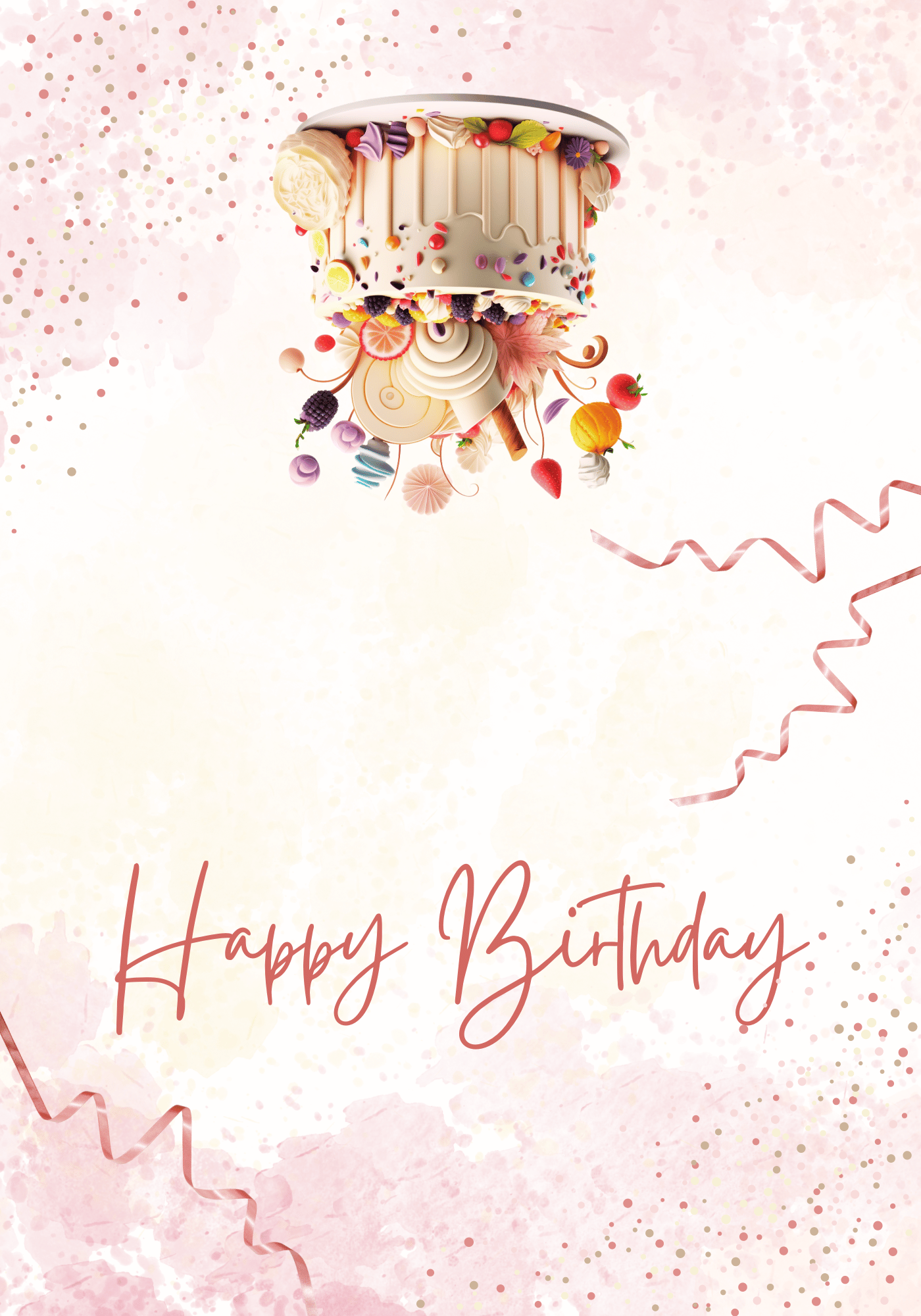 Whimsical Birthday Cake Design Folded Card Landscape | Customizable Canva Template | Digital. Outside design