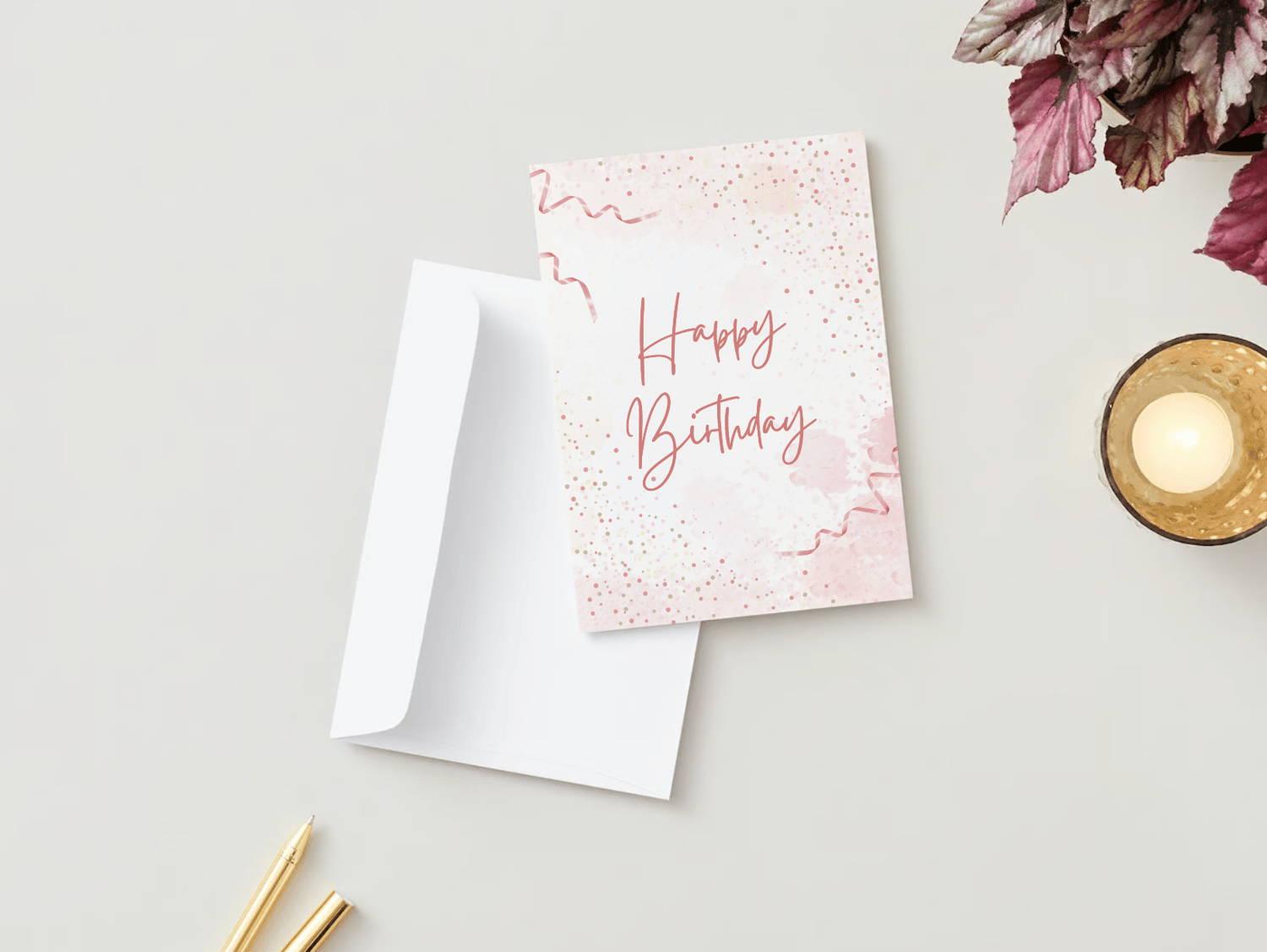 Whimsical Birthday Cake Design Folded Card Portrait | Customizable Canva Template | Digital. Mock outside front