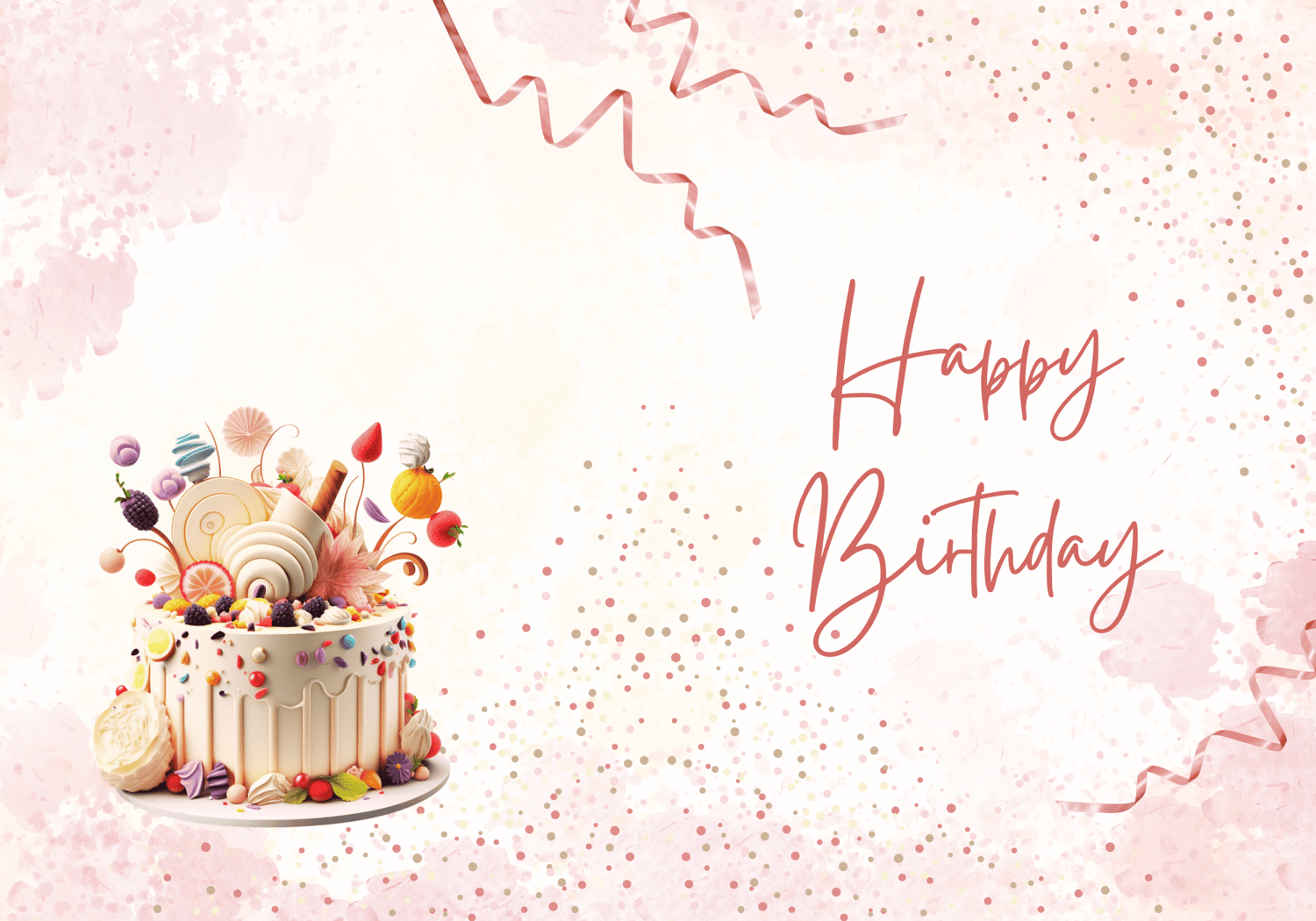 Whimsical Birthday Cake Design Folded Card Portrait | Customizable Canva Template | Digital. Outside design