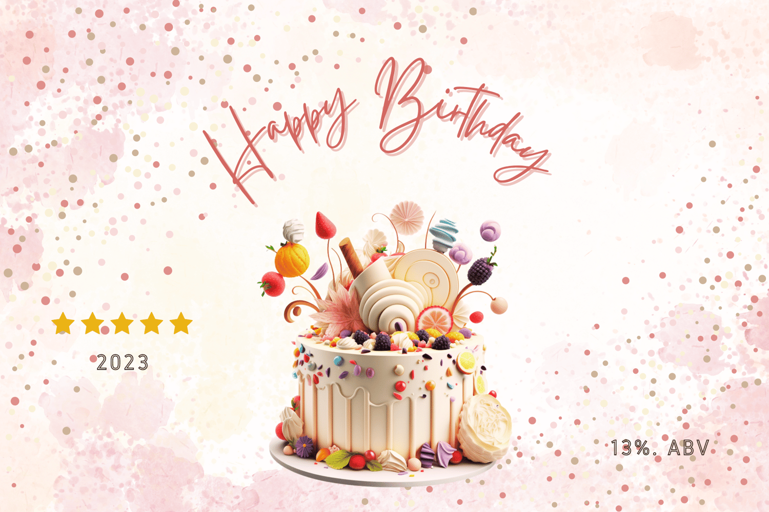 Whimsical Birthday Cake Design Sticker Label 6"x4" | Customizable Canva Template | Digital. Design