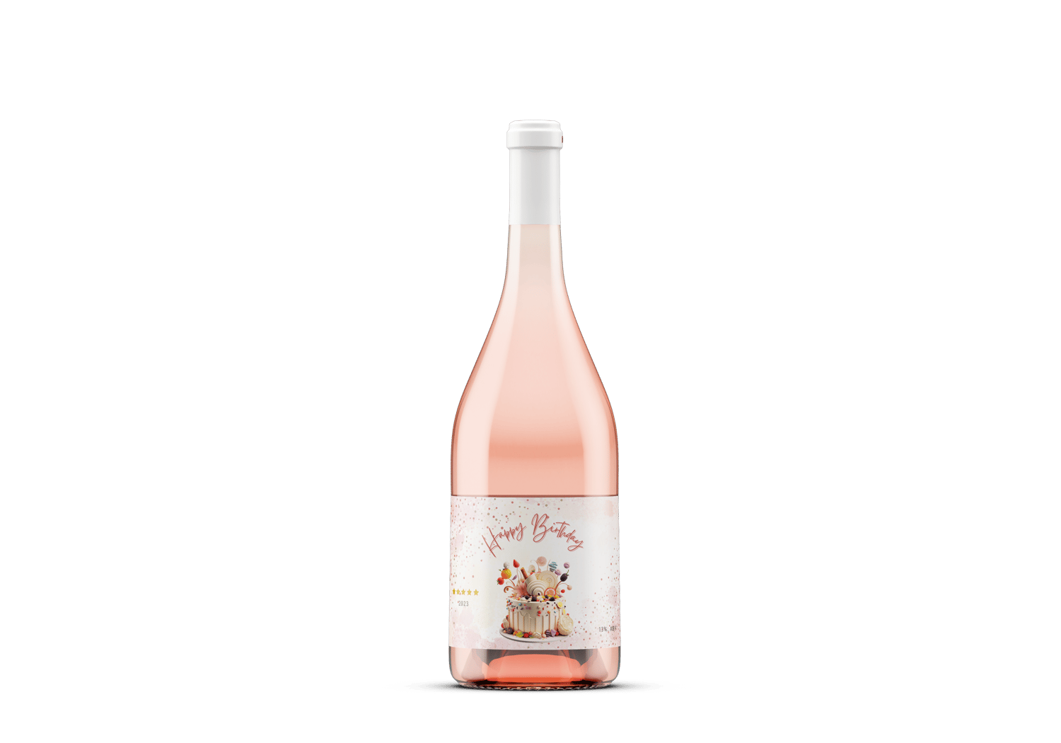 Whimsical Birthday Cake Design Sticker Label 6"x4" | Customizable Canva Template | Digital. Mock sticker on wine bottle