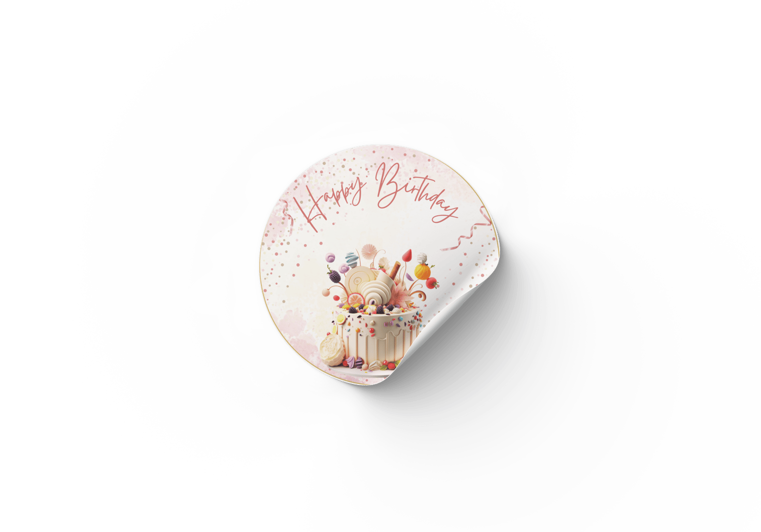 Whimsical Birthday Cake Design Circle Sticker | Customizable Canva Template | Digital. Mock sticker