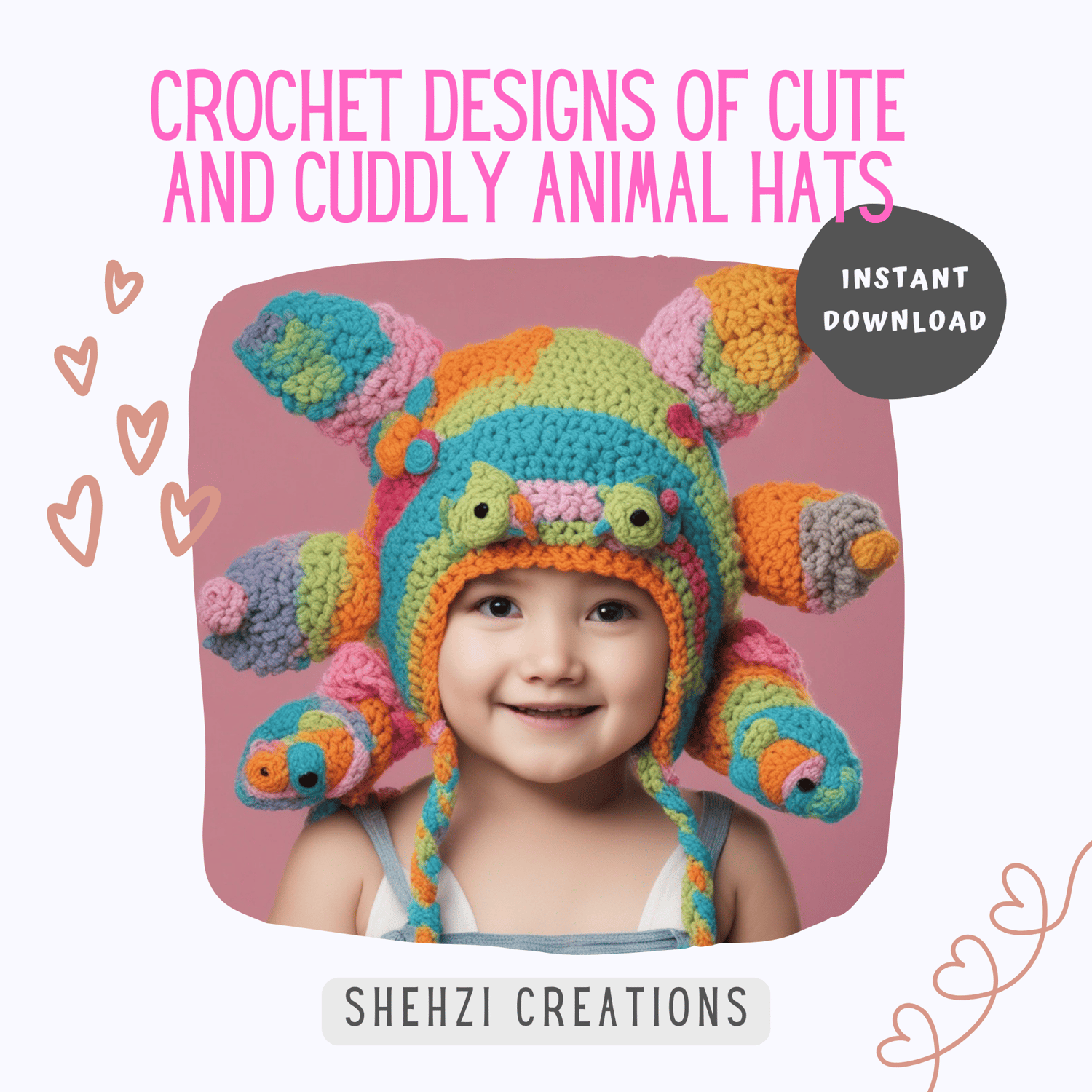 "Cuteness Overload: Instant Download 20 PNG Images of Crochet Animal Hats
